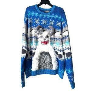 33 Degrees Blue White Fuzzy Yeti Ugly Christmas Sweater Pullover Men’s Large